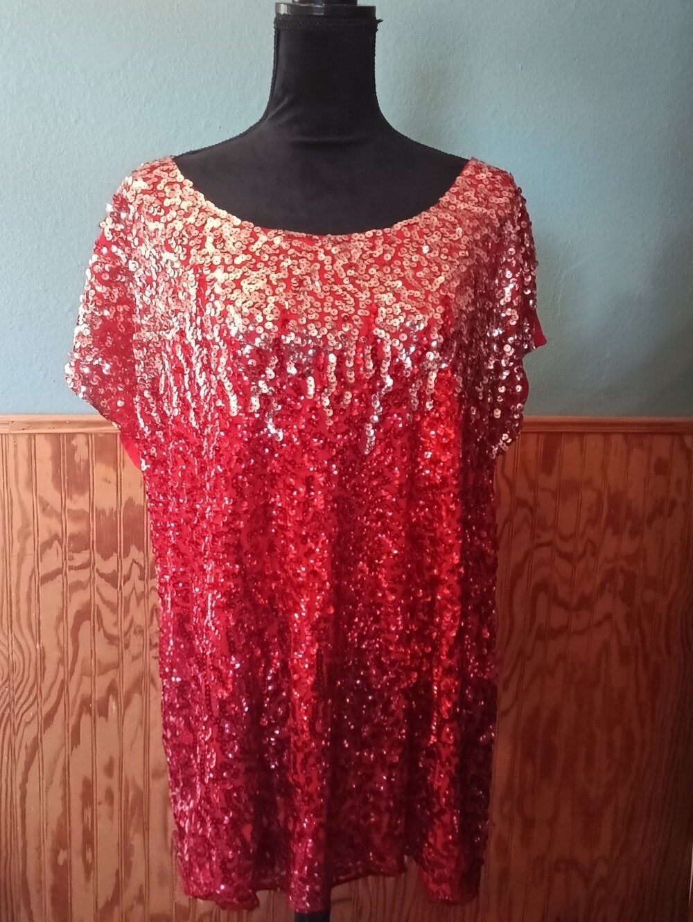 Womans Red and Gold Sequins Dress Top